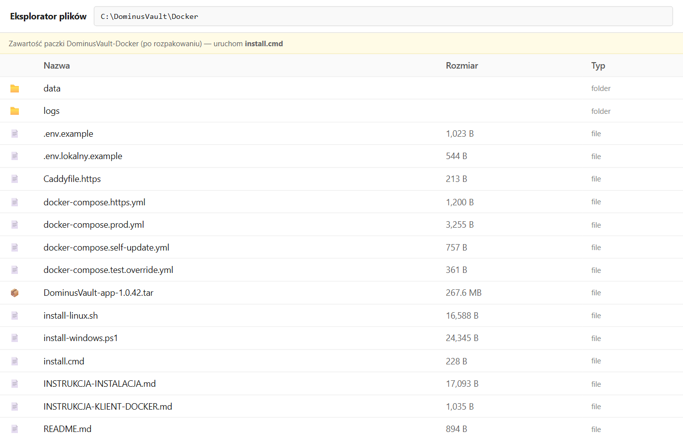 DominusVault Docker package contents