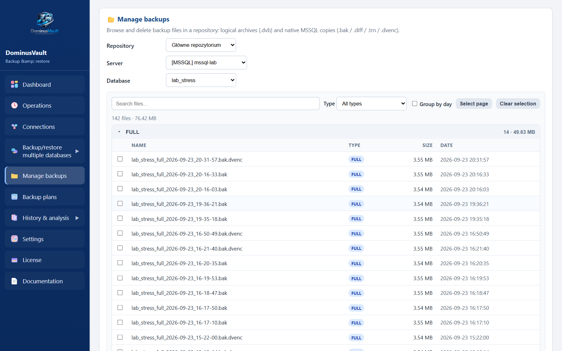 Manage backups — logical and native