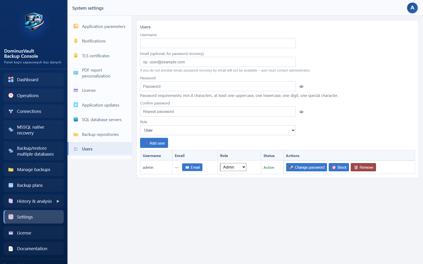 Settings — Users