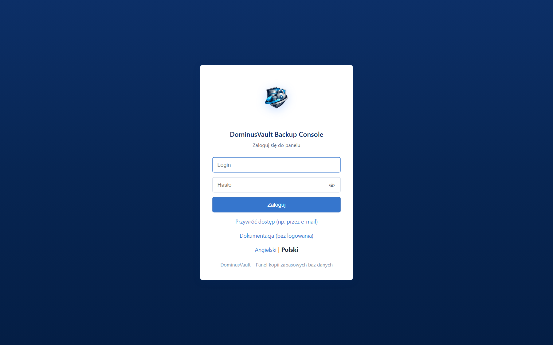 Ekran logowania DominusVault